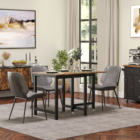 Table de cuisine extensible en métal marron, pliante sur roulettes, rabattable, charge max 20 kg, pour salle à manger, dimensions 118 x 70 x 76,5 cm