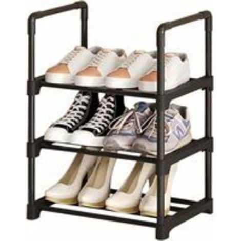 Kleiner Schuhschrank, kleiner 3-stöckiger Schuhschrank aus Metall, schmale Schuhregale für kleine Räume, solid Schuhregale für Schrank, Flur, Diele und Flur (1/4)