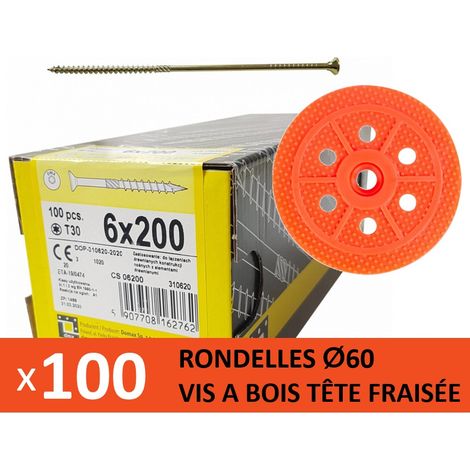 100 Rondelles d'isolation D.60 mm + Vis à bois L. 200 mm (1/2)