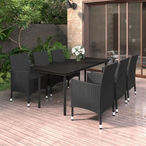 7-tlg. Garten-Essgruppe mit Auflagen Poly Rattan und Glas (1/5)
