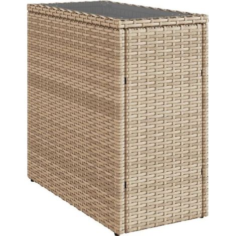 table d'appoint de jardin en rotin beige et plateau en verre (1/5)