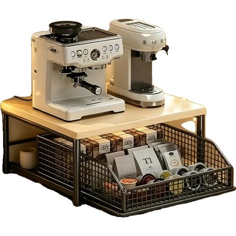 Soporte para café, diseño de doble capa, extensible, color negro. (1/2)