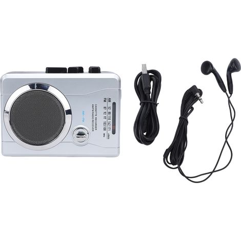 Lecteur de cassettes portable radio AM FM enregistreur compact avec haut-parleur intégré prise casque 3,5mm alimentation double (1/5)