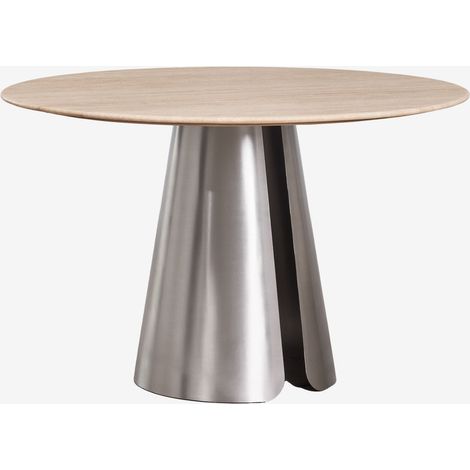 SKLUM Runder Esstisch Ø120 cm aus Edelstahl Baelor Travertine                                  