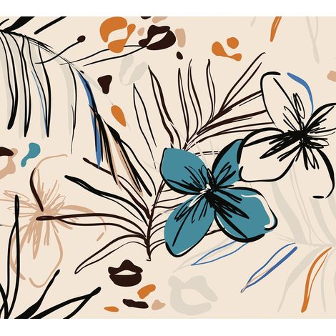 papier peint panoramique fleurs beige, bleu et orange - Sanders & Sanders (1/3)