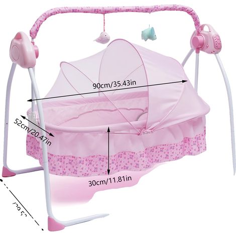 Berceau Électrique pour Bébé, Balancement Automatique, Réglages de Vitesse Ajustables, Rose (1/2)