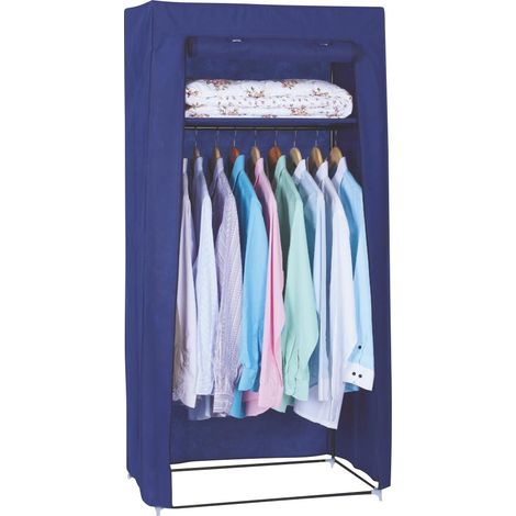 Armadio in tessuto TNT Guardaroba Appendiabiti con Ripiano 70x46x148cm Blu (1/2)