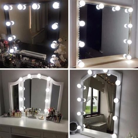 Miroir Maquillage Hollywood, Lumière LED Luminosité Réglable KIT b17927 (1/3)