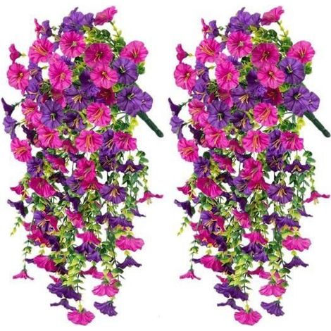 Lot de 2 Plante Artificielle Exterieur Pétunias Suspendus Fausse Plante Interieur de Balcon Fleurs artifi FLEUR-PLANTE ARTIFICIELLE (1/5)