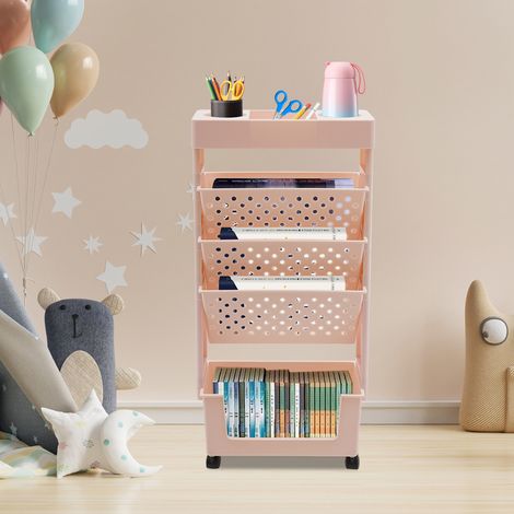 15 x 37,5 x 78 cm Étagère à livres mobile, étagère rose, étagère de rangement à roulettes, peu encombrante (1/5)