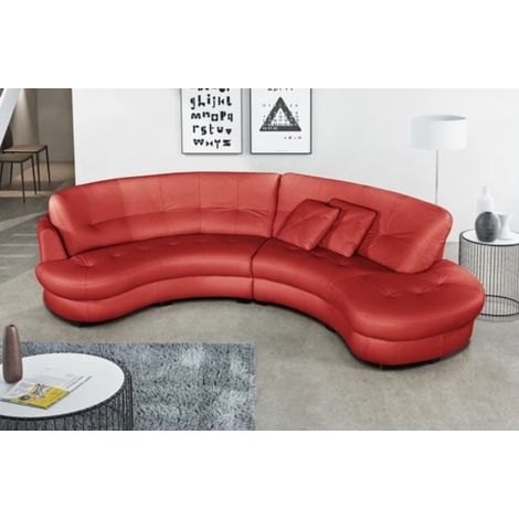 Canapé en cuir italien de luxe 5/6 places BRETINI rouge foncé, côté accoudoir gauche (1/5)
