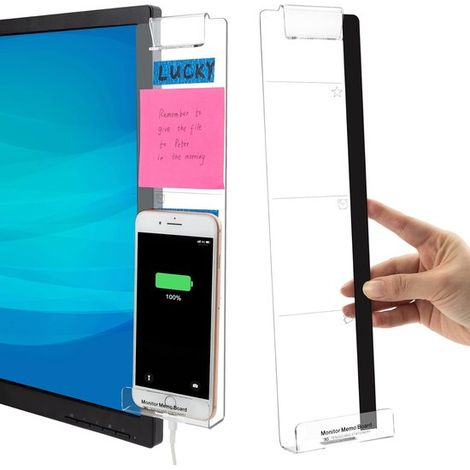 Accessori da scrivania, lavagna per appunti da monitor in 2 pezzi, bacheca per computer, articoli per ufficio per uomo e donna, porta post-it per computer con area funzionale (1/5)