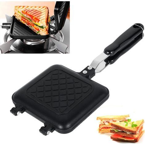 Poêle à sandwich antiadhésive double face, grille-pain de camping pour cuisinière à gaz, pour la maison, l'extérieur, le camping (noir) (1/5)