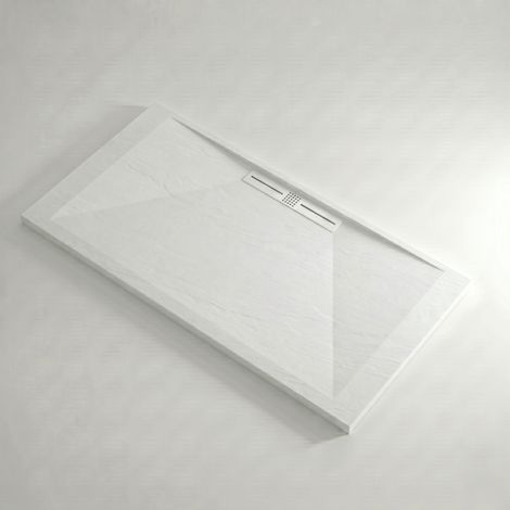 Receveur de douche 90x160 cm extra plat EDIS en résine surface ardoisée blanc Grille blanche (1/4)