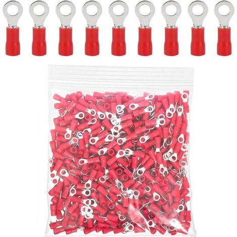 Rv1.25 100 Rouge Anneau En Cuivre Connecteur Terminal Isolé 16-22 Ga Fil À Sertir Kit De Câble À Sertir Électrique Outil Rapide M10 (1/5)