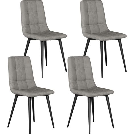 Velvet Dining Chairs Set of 4 Modern Upholstered kitchen Chairs Dining Room Chair Max.180kg Metal Legs Padded Seat Backrest for Living Room Bedroom Grey