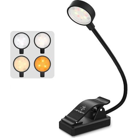 Lampe de lecture rechargeable à 9 LED, lampe Liminous à 12 niveaux de luminosité, lampe à pince pour livres, liseuses, Kindle, lecture au lit [ambre/blanc/chaud/mixte] (1/4)
