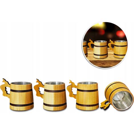 Juego de 4 vasos de vodka rústicos con forma de barril (1/4)