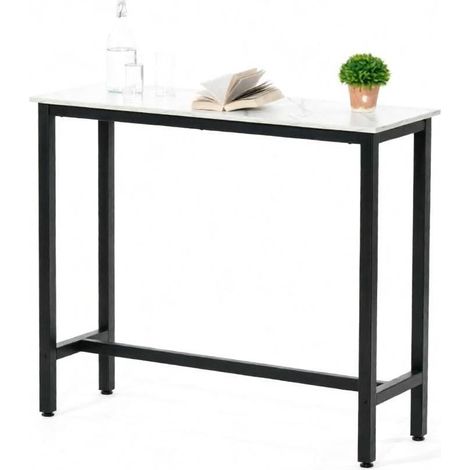 CHICFURN Tavolo da bar 120x40x100 cm nero, piano effetto marmo bianco, cucina (1/5)