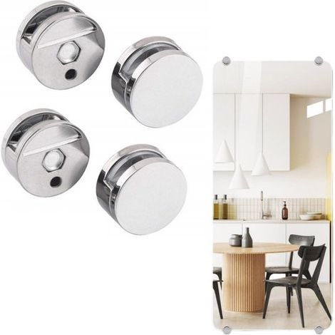 Set di 4 supporti per specchio, morsetti per specchio da bagno, staffe per mensole in vetro, morsetti per specchio, antiruggine, per montaggio a parete, viti incluse, colore argento, 27 x 27 x 1 cm (1/5)