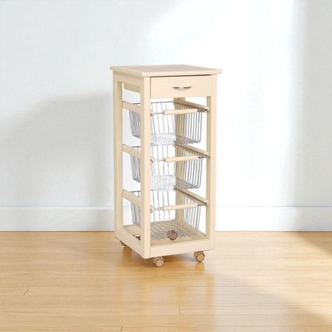 Carrello cucina SLIM in legno di faggio 3 cesti e 1 cassetto Avorio (1/5)