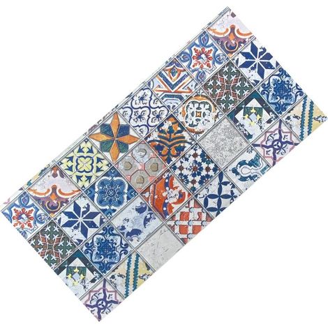 Tapis de chemin en majolique vintage antidérapant – Chemin de cuisine en PVC coloré lavable – Fabriqué en Italie, facile à netto Cm. 50x120 (1/5)
