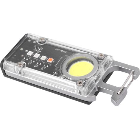 Lampe de travail porte-clés COB 800 lm, mini lampe torche LED rechargeable, lampe torche d'extérieur avec décapsuleur et signal lumineux K45 argent
