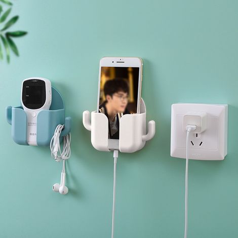 Selbstklebende Wandhalterung ohne Bohren zum Laden und Aufbewahren einer Aufbewahrungsbox/eines Regals für Mobiltelefon/Fernbedienung, weiß (1/5)
