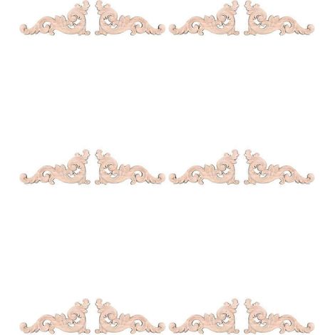 12 pièces de décalcomanies d'angle en bois sculpté non peintes pour cadres de porte. Dimensions : 15 x 8 x 0,8 cm. (1/5)