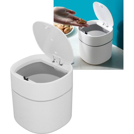 Mini-Tischabfalleimer mit weißem Deckel zur Reinigung – PP/ABS, 14 x 13 cm – 1 Stück & Zubehör (1/5)