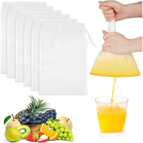 Sac à Filtration - Nylon Alimentaire - 20 x 30 cm - Fermeture à Cordon - Pour Lait Végétal Fromage Café Yaourt Jus - Lot de 6 (1/5)