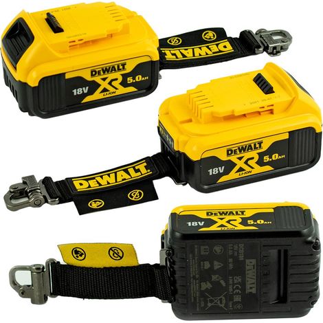 Dewalt – Accumulateur Li-Ion 18V 5Ah – Lanière de sécurité LANYARD READY – Indicateur de charge LED – Compatible outils 18V XR