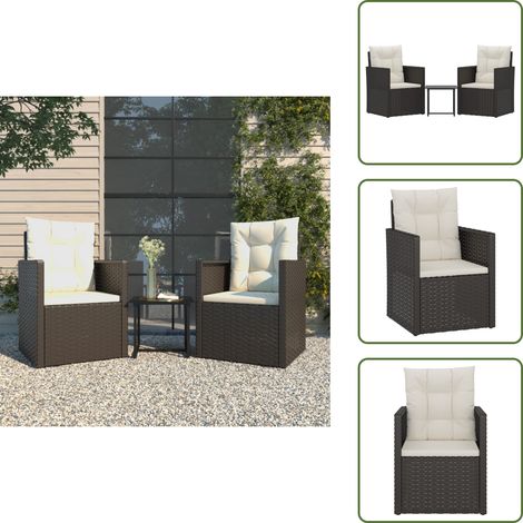 Mobilier d'extérieur 3 pcs avec coussins Résine tressée Noir - Salon De Jardin - Meuble De Jardin - Set De Salon Extérieur - Table Basse - Chaise Lounge (1/5)