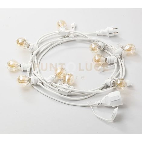 GFIB02- CATENA LUMINOSA 10 ATTACCHI PER LAMPADINE E14 PER ESTERNI IP44 10MT BIANCO