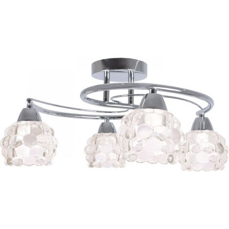 plafonnier abat-jour verre 4xe14 h.23,1xd.50cm chrome (1/5)