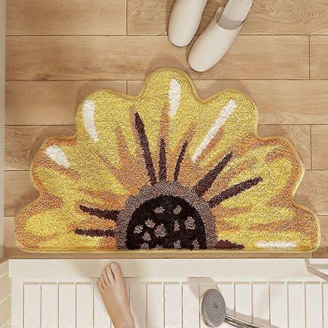 Tapis de bain antidérapant 40 x 60 cm, absorbant et lavable, motif tournesol, jaune, pour baignoire, chambre, chambre d'enfant (1/5)