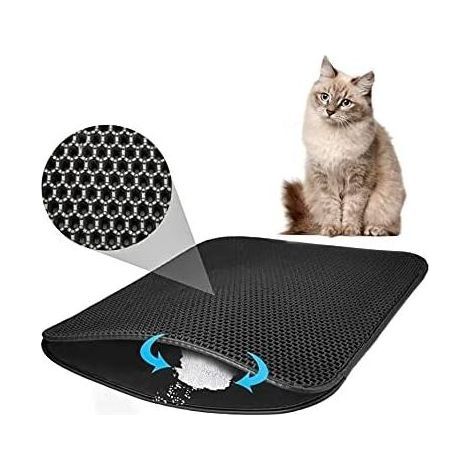 Tapis Litière Chat Pliable 40x50cm Bac à Litière pour Chats, Imperméable Non Toxique EVA, Double Couche en Nid d'abeille Design Non-Slip Cat Litter Mat (1/4)