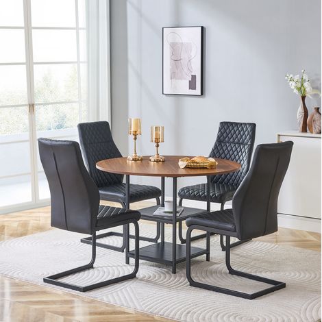 Set tavolo rotondo da pranzo 107 cm con 4 sedie, nero HAVRYA (1/5)