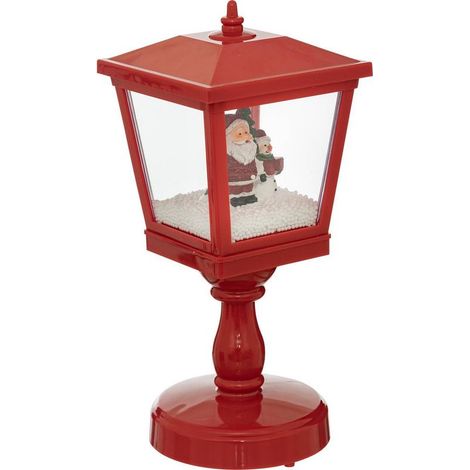 – Lanterne lumineuse rouge avec Père Nol et bonhomme de neige – 4 LED blanc froid – H 31 cm – Décoration intérieure festive (1/3)