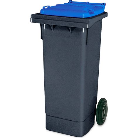 BRB Müllbehälter, 80 Liter, grau mit bunten Deckeln, BxTxH 445 x 520 x 930 mm, Niederdruck-Polyethylen (PE-HD) (grau/blau)