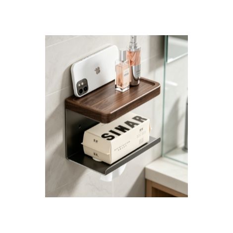 distributeur de papier toilette mural couleur noyer noir finition imitation bois boîte de rangement élégante pour rouleau de papier toilette pour toilettes et salle de bain (1/5)