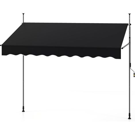 Auvent Rétractable Manuel, 250 x 300 cm (L x H) Réglable en Hauteur, Pare-Soleil Extérieur avec Manivelle, Sans Perçage Noir (1/5)