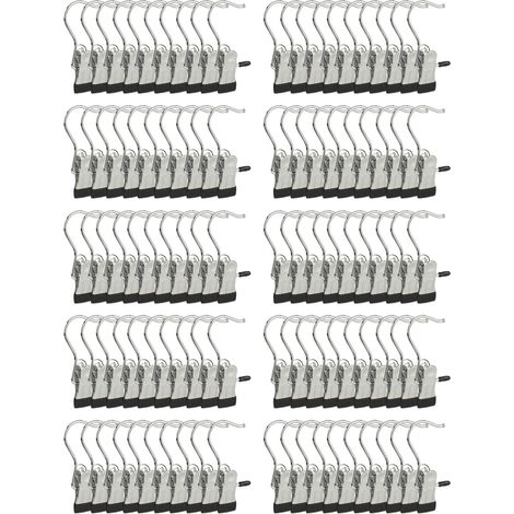 Relaxdays Swivel Boot Hangers, Single Metal Clip Coat Hangers Set of 100, Rubberized Clothes Peg, HWD: 10.5x5x2 cm, Silver/Black