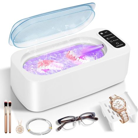 Nettoyeur Ultrasons-350ml Ultrasonic Cleaner avec Écran LED-4 Modes Nettoyeur Ultrason Bijoux avec Lumière UV pour Lunettes-Appareils Dentaires, Montres, Bagues et Colliers (1/5)