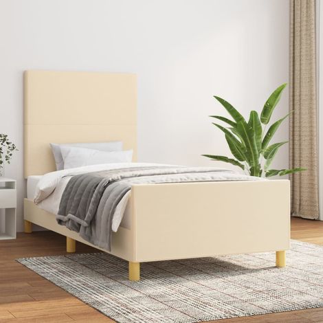Cadre de lit sans matelas crème 90x190 cm tissu (1/5)