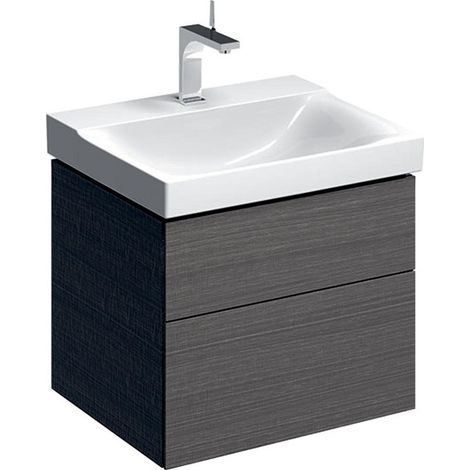 Meuble bas pour lavabo Geberit Xeno²,avec deux tiroirs: Largeur 58cm, Hauteur 53cm, Profondeur 46.2cm, Gris scultura / Mélamine structuré bois