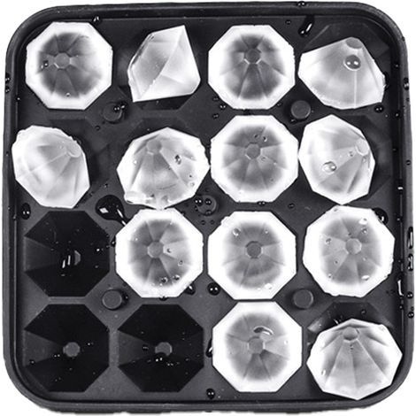 Bandeja de silicona para cubitos de hielo con tapa, molde para 16 cubitos de hielo en forma de diamante, silicona apta para uso alimentario, para whisky, cócteles, comida para bebés. (1/5)