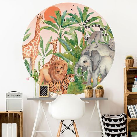 Papier peint intissé pré-encollé fresques géantes - ANIMAUX DANS LA JUNGLE - 60x60cm (1/5)