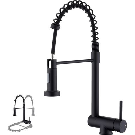 Aihom – Mitigeur de cuisine rabattable noir à ressort – Douchette 2 jets – Bec orientable 360° en inox 304 – Conception pour évier sous fenêtre