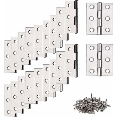 Cerniera, cerniera in acciaio inox, 20 pezzi di piccole cerniere, cerniera piatta, cerniera per mobili, armadi, ante e cassetti (con 120 viti M4 da 16 mm) (1/4)
